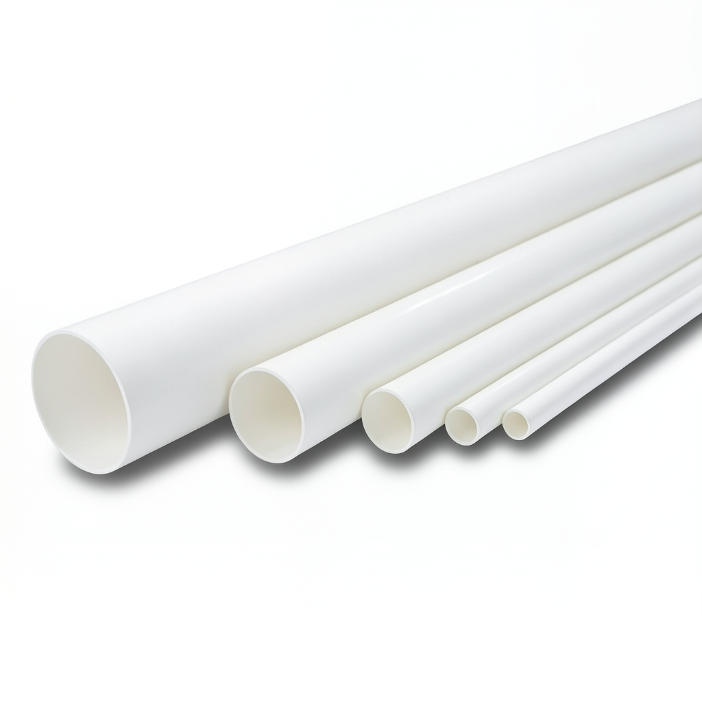 مواسير UPVC ضغط اسمي 8.6 بار مقاس ½ و1 إنش سمك 1.52 مم لون أبيض