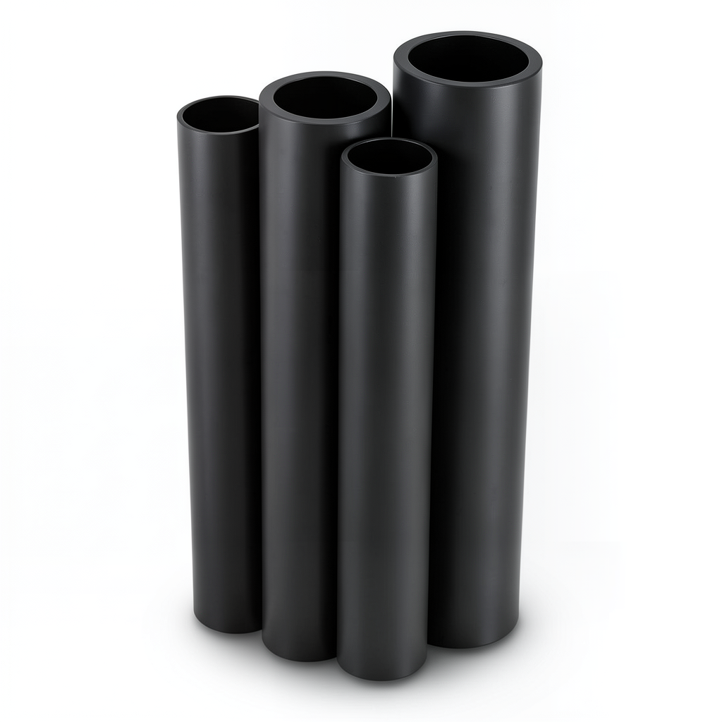 أنابيب HDPE بولي ايثيلين عالي الكثافة PE 63 ضغط 10 بار قطر 180 مم سمك 16.4 مم لون أسود