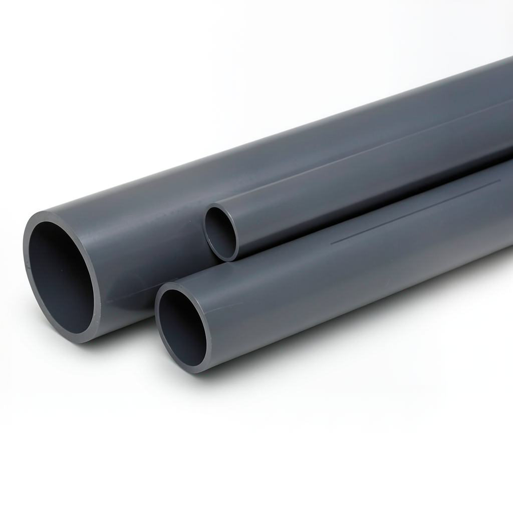 مواسير UPVC ضغط 15 بار مقاس ½ 1 إنش سمك 3.1 مم لون رمادي غامق