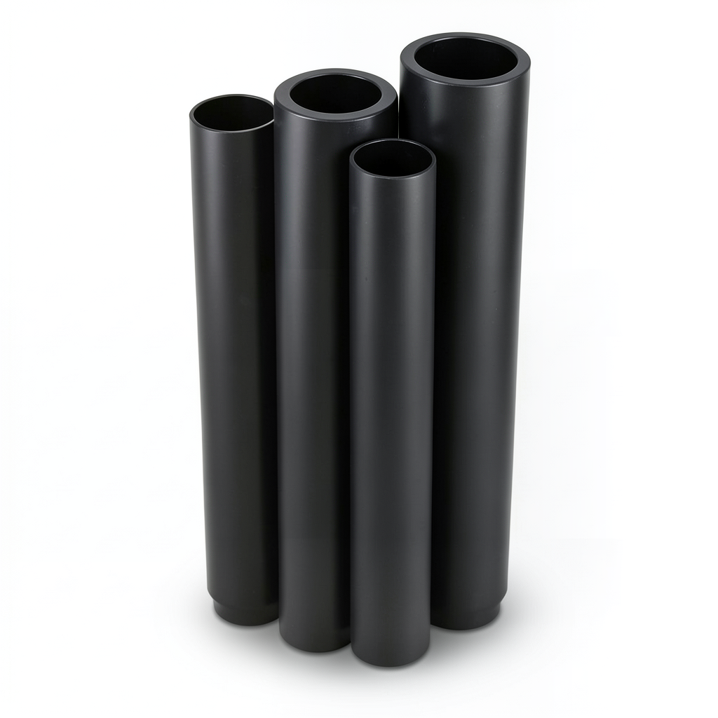 أنابيب HDPE بولي ايثيلين عالي الكثافة PE 63 ضغط 10 بار قطر 180 مم سمك 16.4 مم لون أسود
