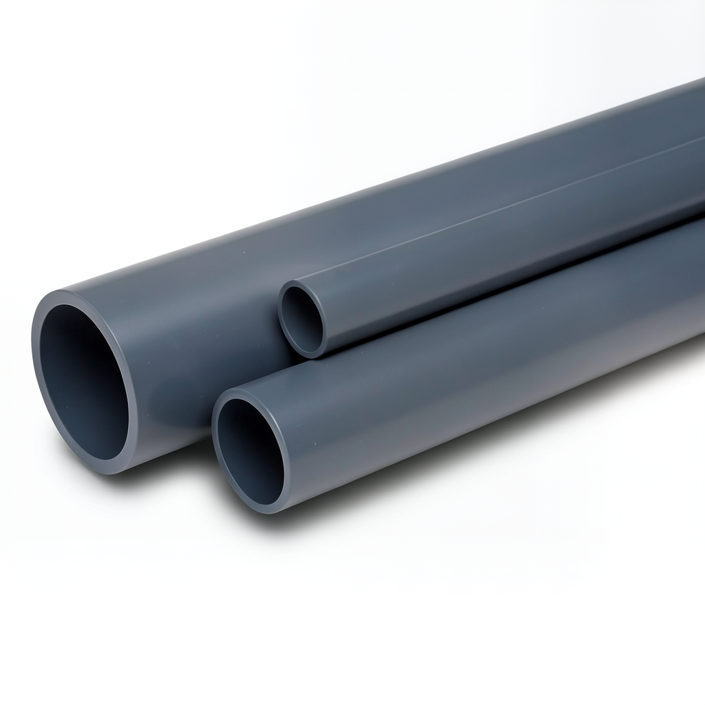 مواسير UPVC ضغط اسمي 15 بار مقاس 1 إنش سمك 2.2 مم لون رمادي غامق