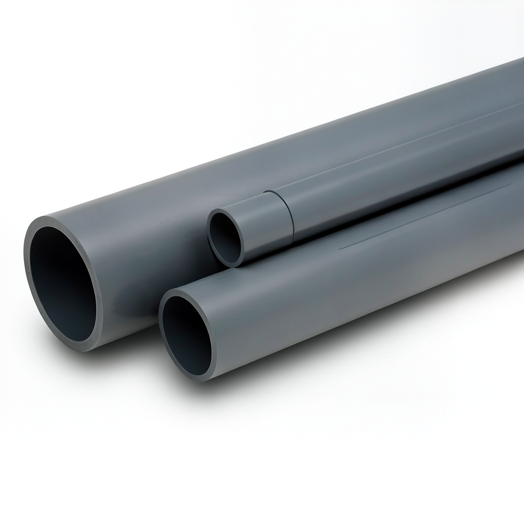 مواسير UPVC ضغط 15 بار مقاس ½ 1 إنش سمك 3.1 مم لون رمادي غامق