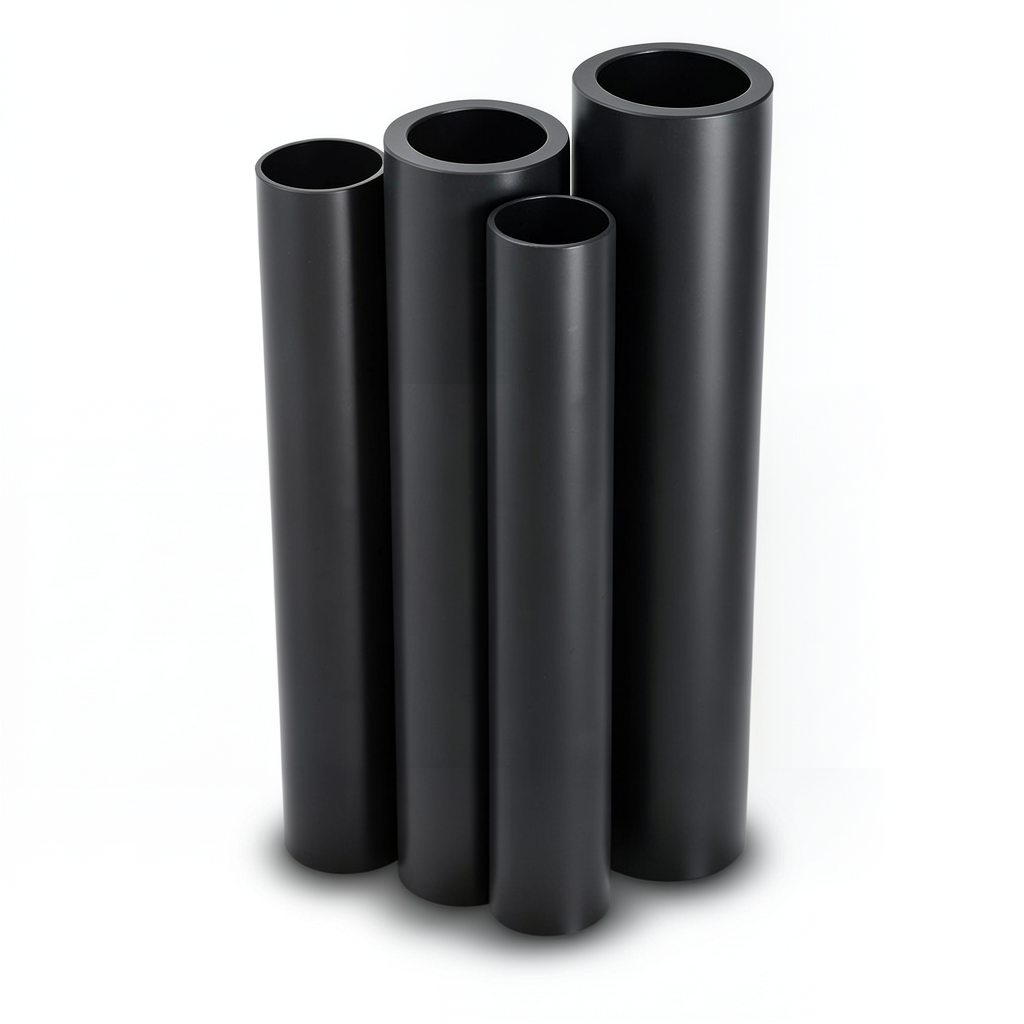 مواسير HDPE بولي ايثيلين عالي الكثافة PE 63 ضغط 10 بار قطر خارجي 630 مم سمك 57.2 مم لون أسود