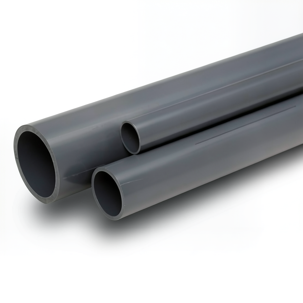 مواسير UPVC ضغط 15 بار مقاس ½ 1 إنش سمك 3.1 مم لون رمادي غامق