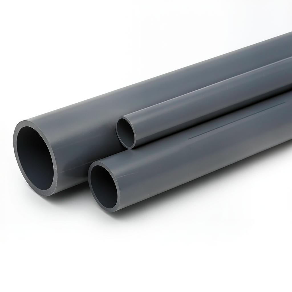 مواسير UPVC ضغط اسمي 12 بار مقاس 1/2 2 إنش سمك 3.9 مم لون رمادي غامق