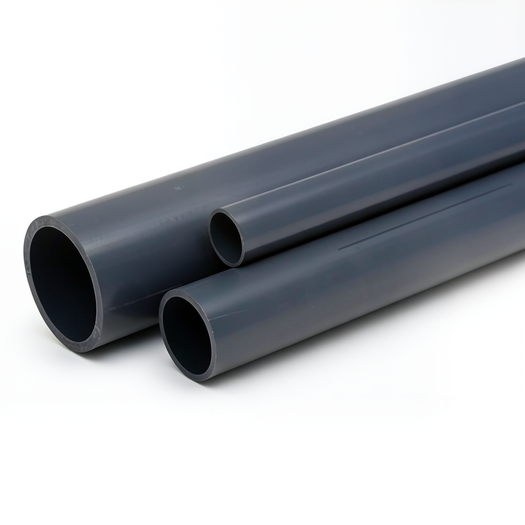 مواسير UPVC ضغط 15 بار مقاس 1/2 2 إنش سمك 4.8 مم لون رمادي غامق