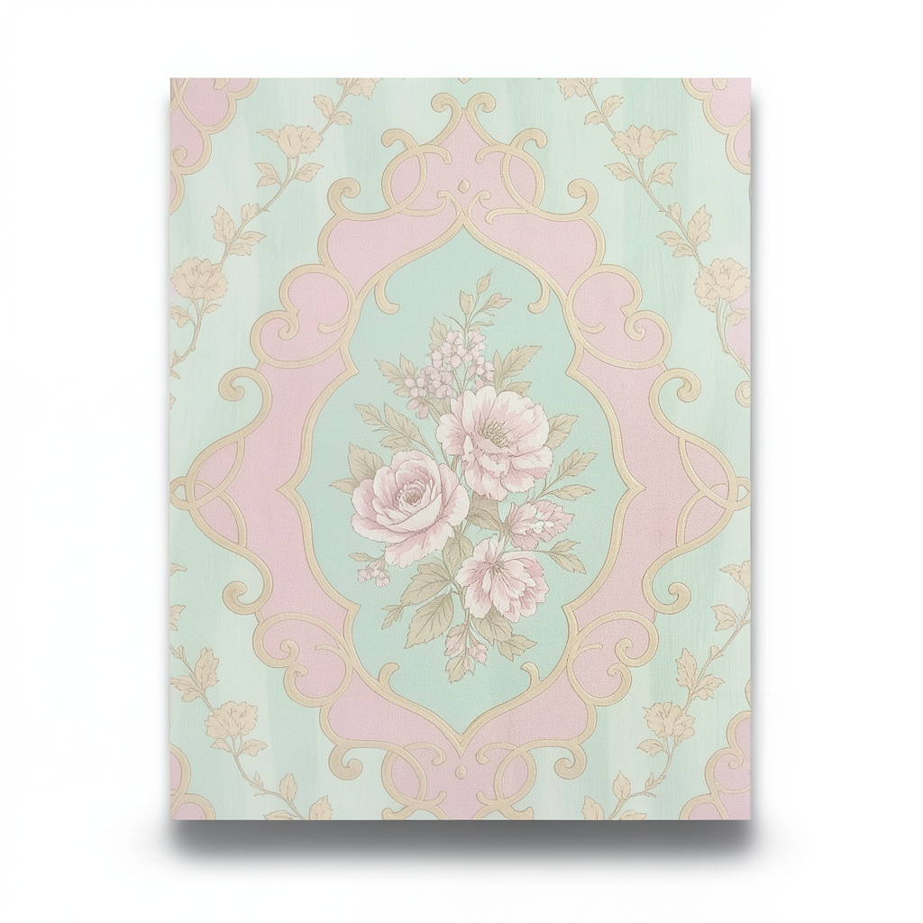 Italian Wall Decoration 10m x 0.73m Light Green with Pink, Model 27001