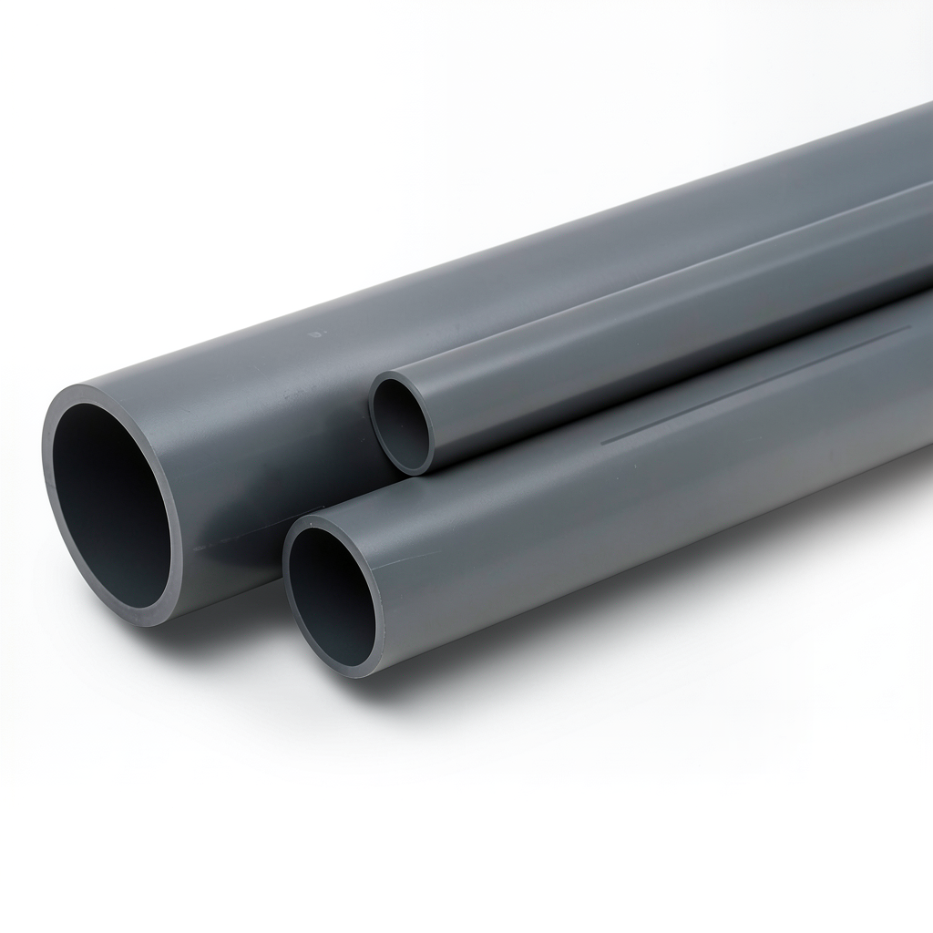 مواسير UPVC ضغط اسمي 9 بار مقاس 4 إنش سمك 4.5 مم لون رمادي غامق