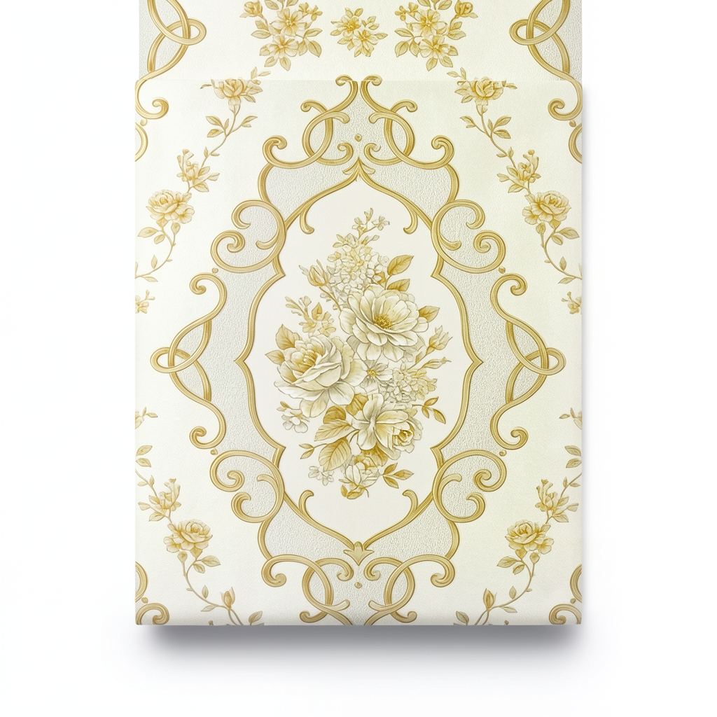 Italian Wall Covering 10m x 0.73m Creamy with Gold, Model 27013