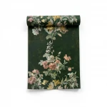 Floral wallpaper, length 10 m, width 0.70 m, dark green color, model 13017