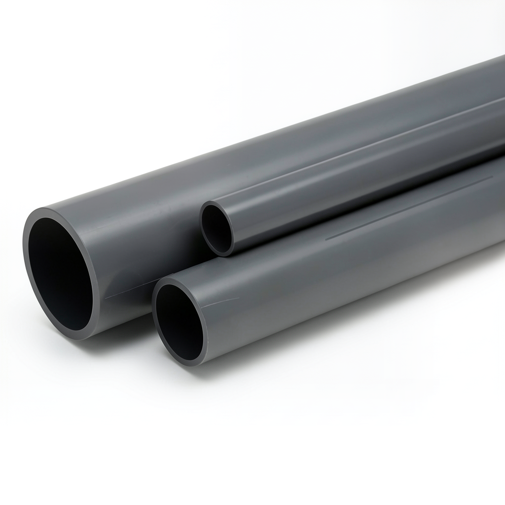 مواسير UPVC ضغط اسمي 9 بار مقاس 4 إنش سمك 4.5 مم لون رمادي غامق