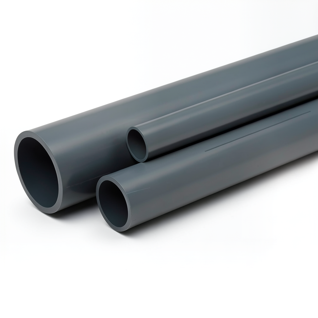 مواسير UPVC ضغط اسمي 12 بار مقاس 1/2 2 إنش سمك 3.9 مم لون رمادي غامق
