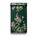 Floral wallpaper, length 10 m, width 0.70 m, dark green color, model 13017