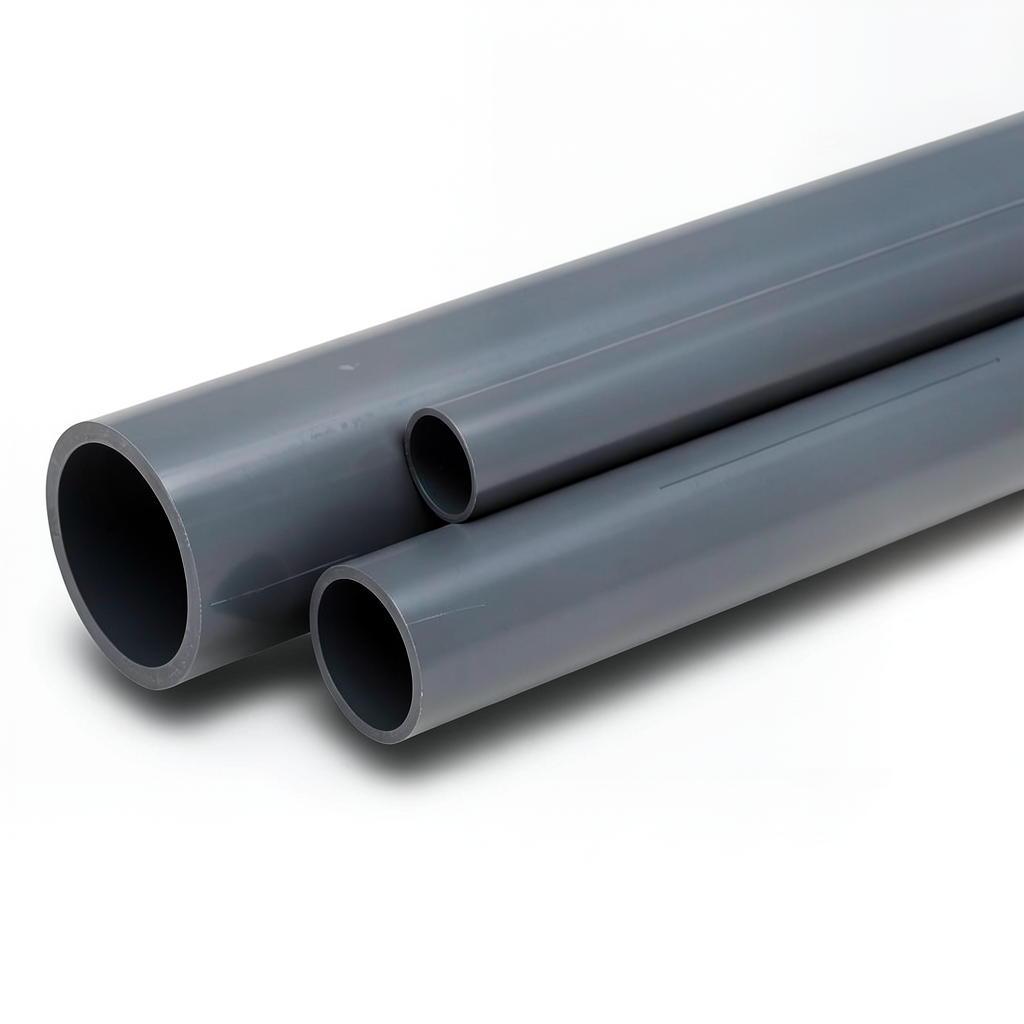 مواسير UPVC مقاس 8 إنش ضغط 6 بار سمك 5.3 مم لون رمادي غامق