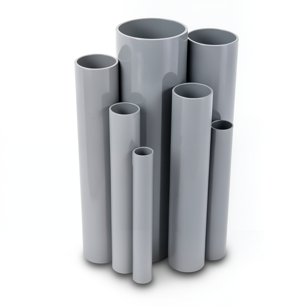 مواسير UPVC ضغط 6 بار قطر خارجي 50 مم سمك 1.8 مم لون رمادي