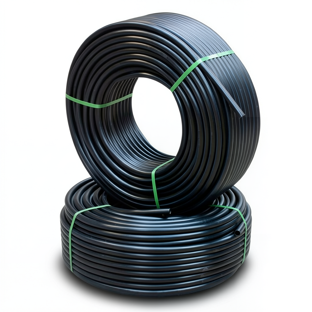 أنابيب HDPE ضغط 9.1 كجم قوة / سم² مقاس ½ 1 إنش سمك 4.1 مم لون أسود