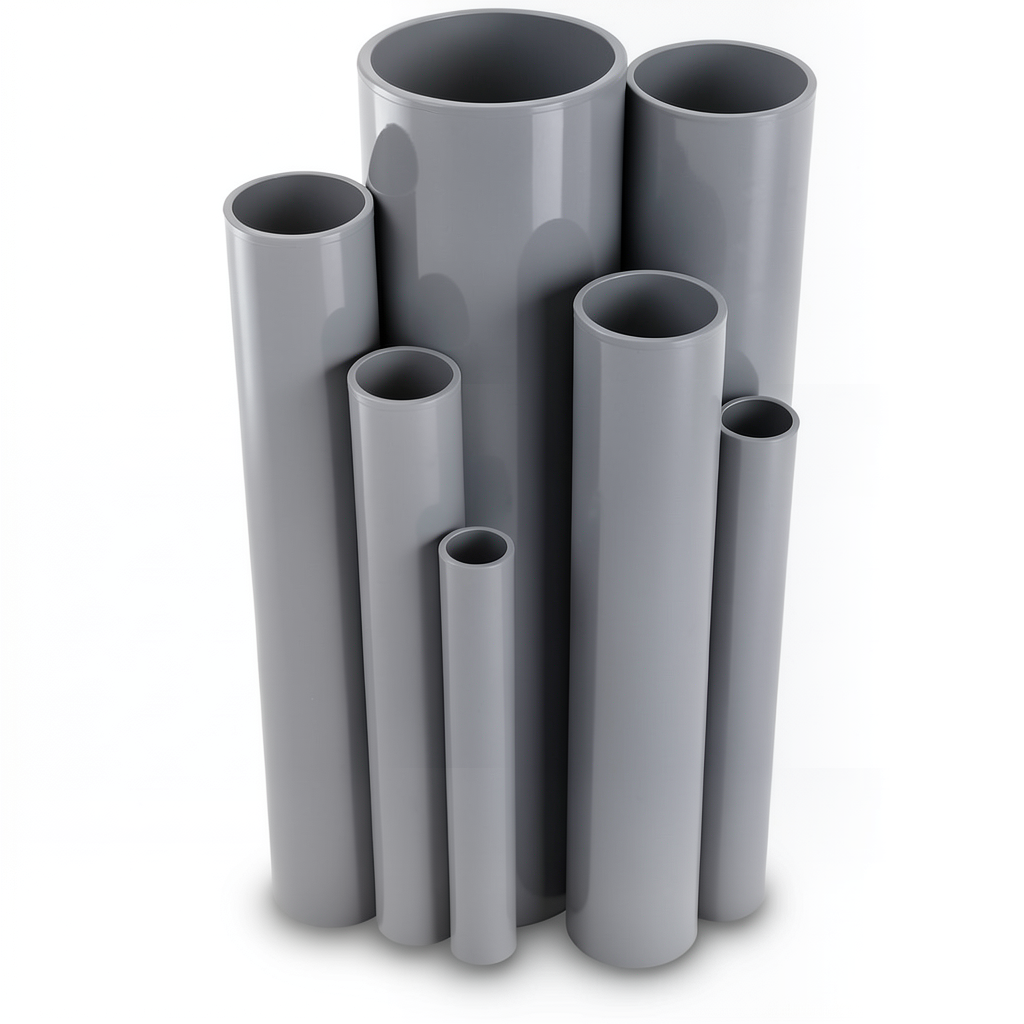 مواسير UPVC ضغط 6 بار قطر خارجي 50 مم سمك 1.8 مم لون رمادي
