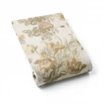 Floral wallpaper, length 10 m, width 0.70 m, beige color, model 13057