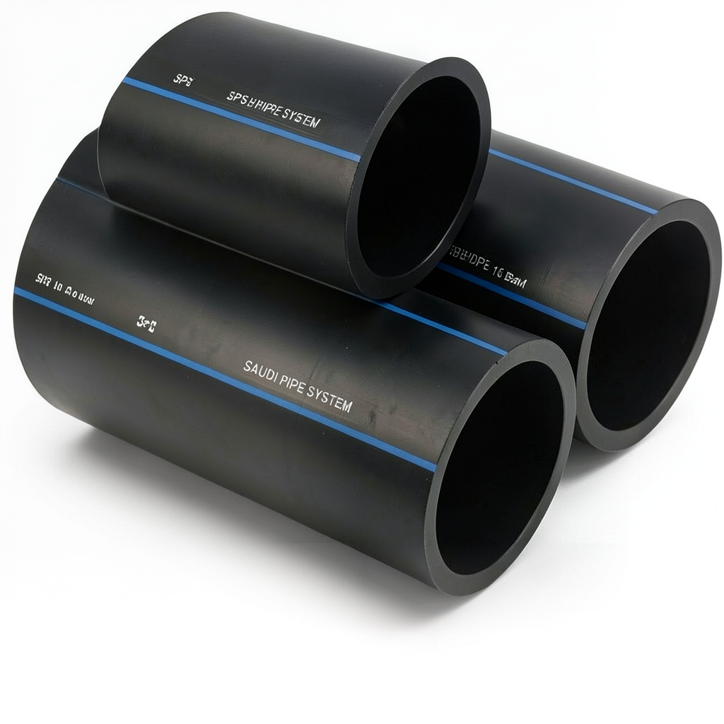 مواسير HDPE PE 100 ضغط 16 بار قطر خارجي 40 مم سمك 3.7 مم لون أسود | مصنع أنظمة الانابيب السعودي (SPS)