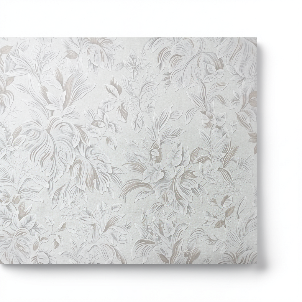 Leaf-patterned Wall Covering 10m×1.06m Light Gray Color