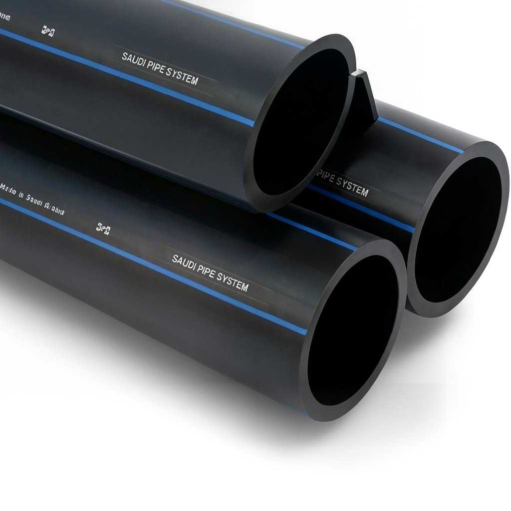 أنابيب HDPE PE 100 ضغط 16 بار قطر خارجي 75 مم سمك 6.8 مم لون أسود | مصنع أنظمة الانابيب السعودي (SPS)