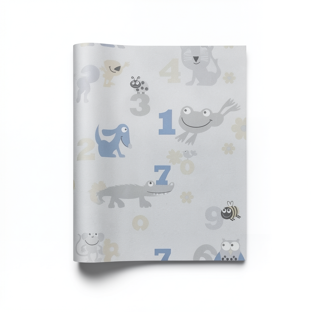 German Wallpaper for Youth and Children 10m x 0.53m Light Gray, Model 503043