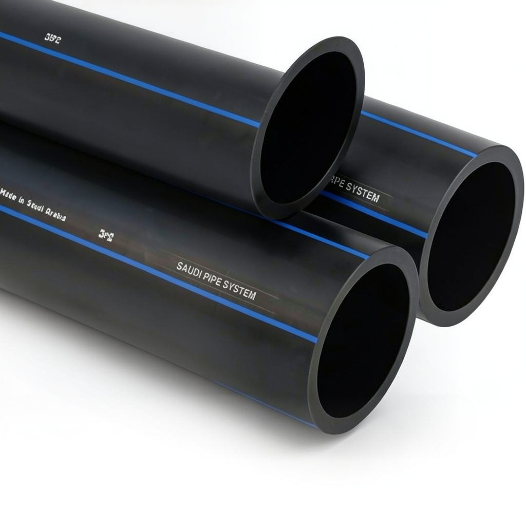 أنابيب HDPE SPS PE 100 ضغط 10 بار قطر خارجي 90 مم سمك 5.4 مم لون أسود | مصنع أنظمة الانابيب السعودي (SPS)