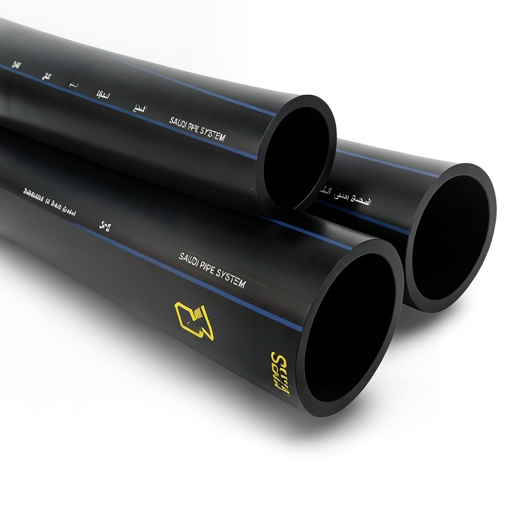 أنابيب HDPE السعودي PE 100 ضغط 16 بار قطر خارجي 110 مم سمك 10 مم لون أسود | مصنع أنظمة الانابيب السعودي (SPS)