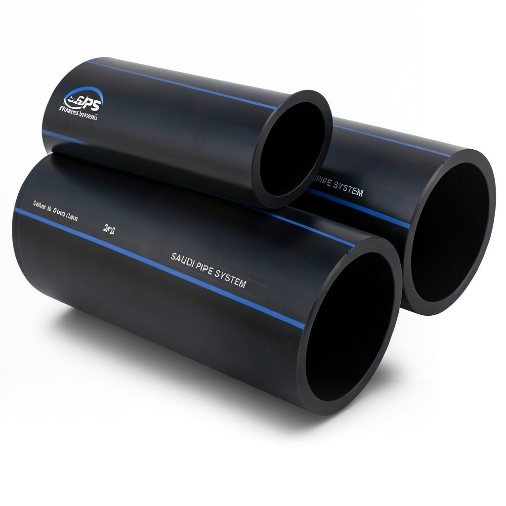 أنابيب HDPE السعودي PE 100 ضغط 10 بار قطر خارجي 125 مم سمك 7.4 مم لون أسود | مصنع أنظمة الانابيب السعودي (SPS)