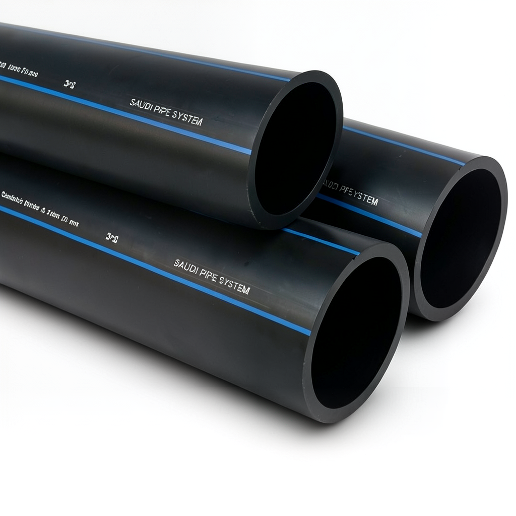 أنابيب HDPE SPS PE 100 ضغط 10 بار قطر خارجي 90 مم سمك 5.4 مم لون أسود | مصنع أنظمة الانابيب السعودي (SPS)