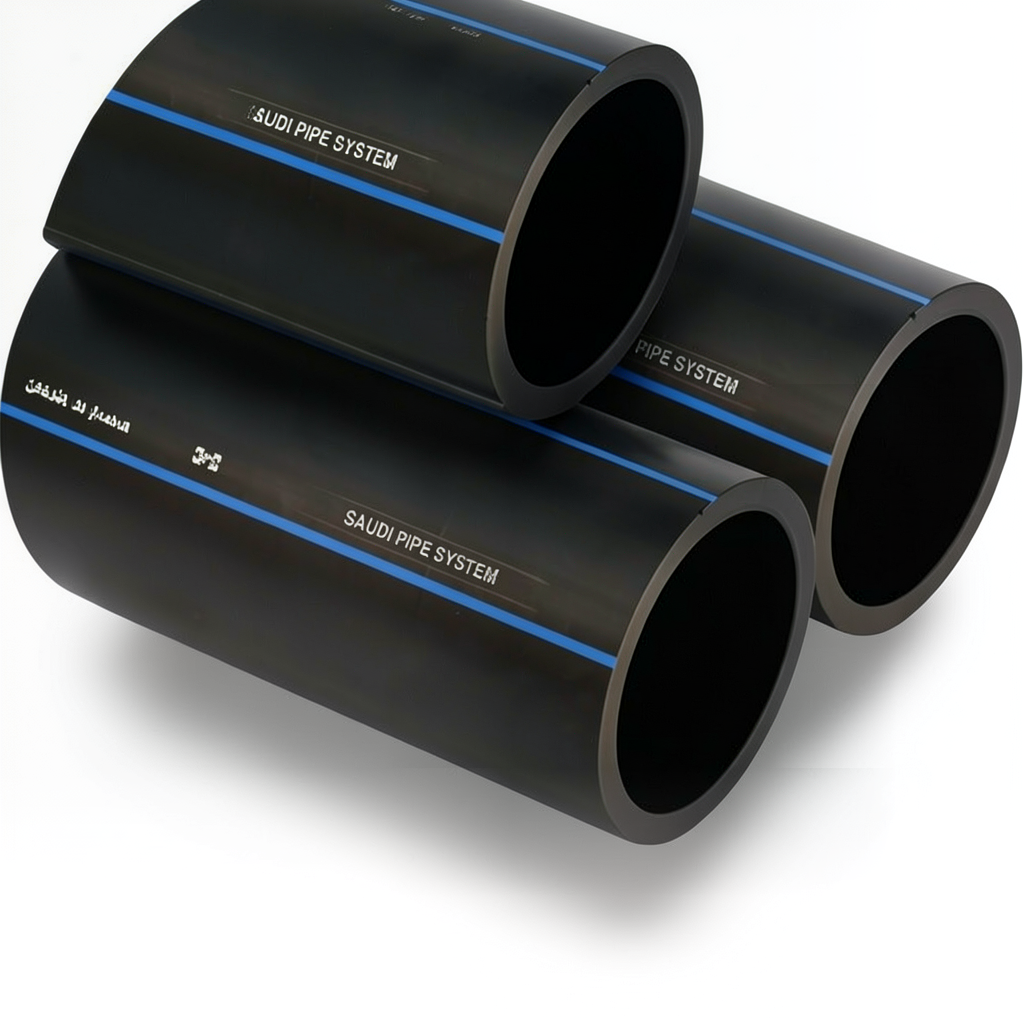 أنابيب HDPE السعودي PE 100 ضغط 6 بار قطر خارجي 90 مم سمك 3.5 مم لون اسود | مصنع أنظمة الانابيب السعودي (SPS)