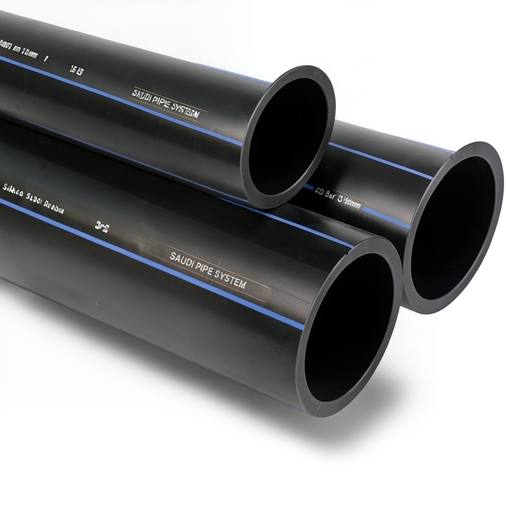 أنابيب HDPE السعودي PE 100 ضغط 16 بار قطر خارجي 90 مم سمك 8.2 مم لون اسود | مصنع أنظمة الانابيب السعودي (SPS)