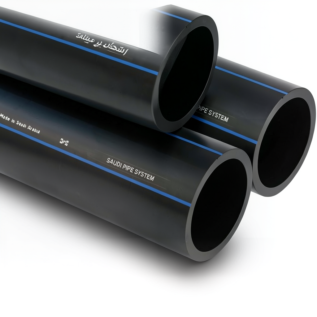 مواسير HDPE PE 100 ضغط 10 بار قطر خارجي 110 مم سمك 6.6 مم لون أسود | مصنع أنظمة الانابيب السعودي (SPS)