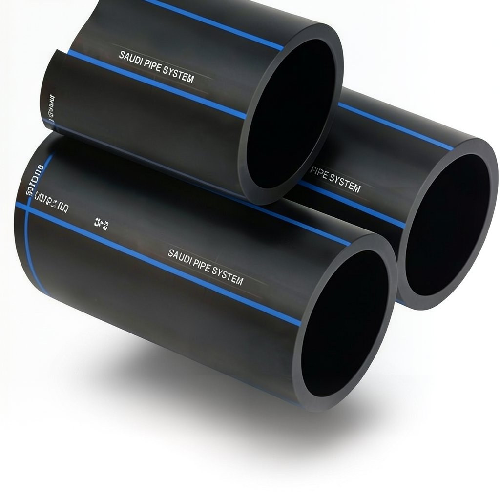 أنابيب HDPE السعودي PE 100 ضغط 16 بار قطر خارجي 140 مم سمك 12.7 مم لون اسود | مصنع أنظمة الانابيب السعودي (SPS)