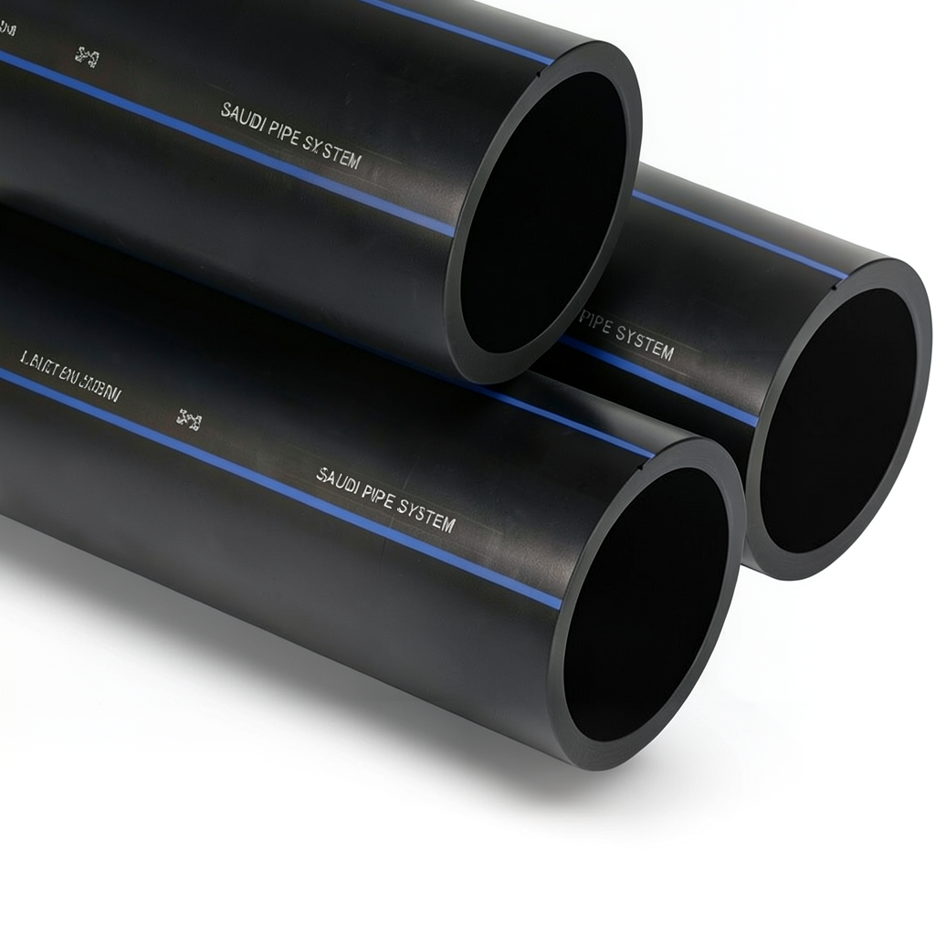 أنابيب HDPE السعودي PE 100 ضغط 10 بار قطر خارجي 125 مم سمك 7.4 مم لون أسود | مصنع أنظمة الانابيب السعودي (SPS)