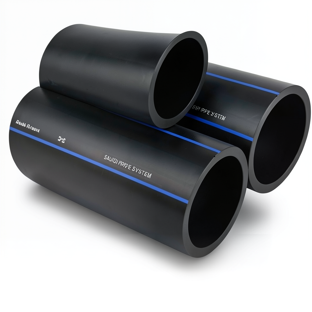 مواسير HDPE PE 100 ضغط 6 بار قطر خارجي 140 مم سمك 5.4 مم لون أسود | مصنع أنظمة الانابيب السعودي (SPS)