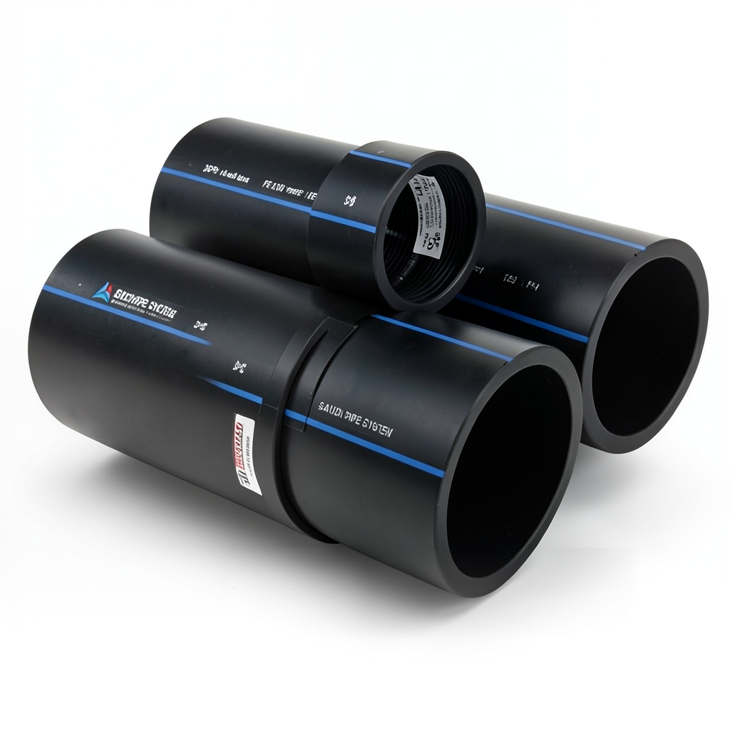 أنابيب HDPE السعودي PE 100 ضغط 16 بار قطر خارجي 140 مم سمك 12.7 مم لون اسود | مصنع أنظمة الانابيب السعودي (SPS)