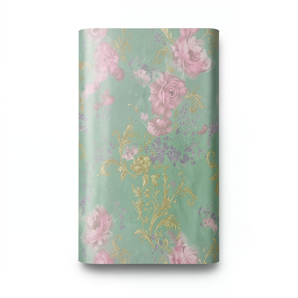 Italian Wallpaper Green with Pink, 10m Length, 0.73m Width