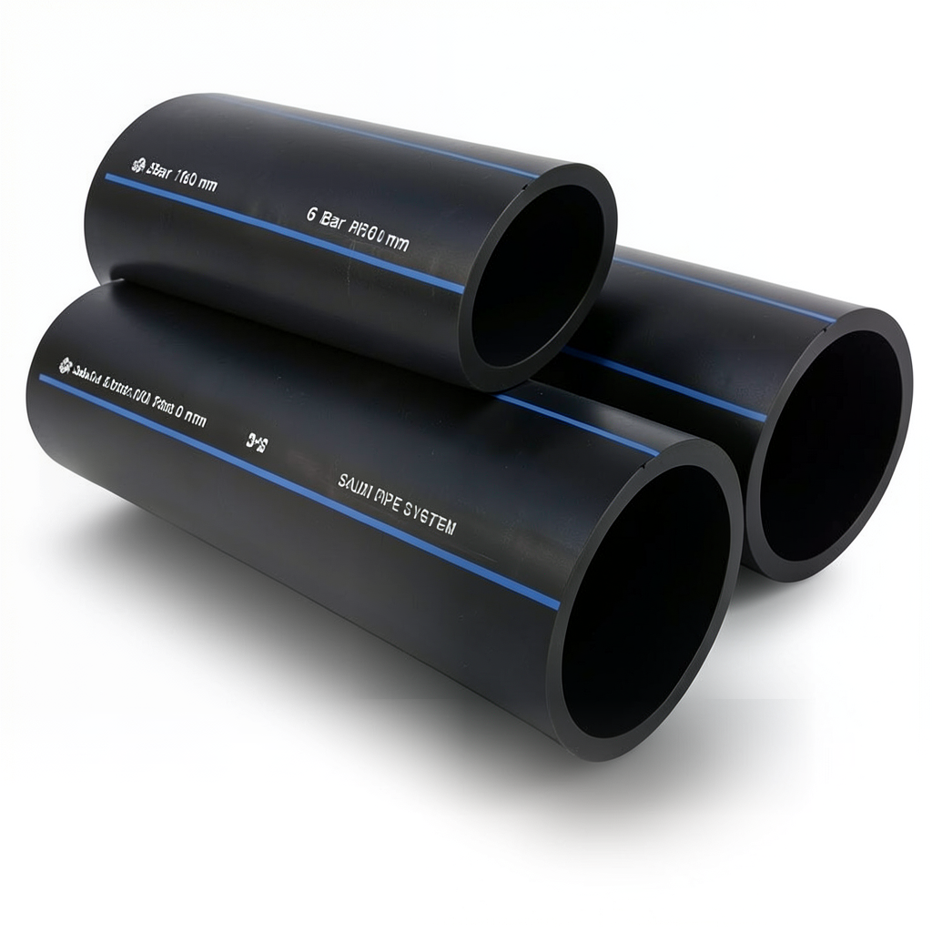 أنابيب HDPE السعودي PE 100 ضغط 6 بار قطر خارجي 160 مم سمك 6.2 مم لون أسود | مصنع أنظمة الانابيب السعودي (SPS)