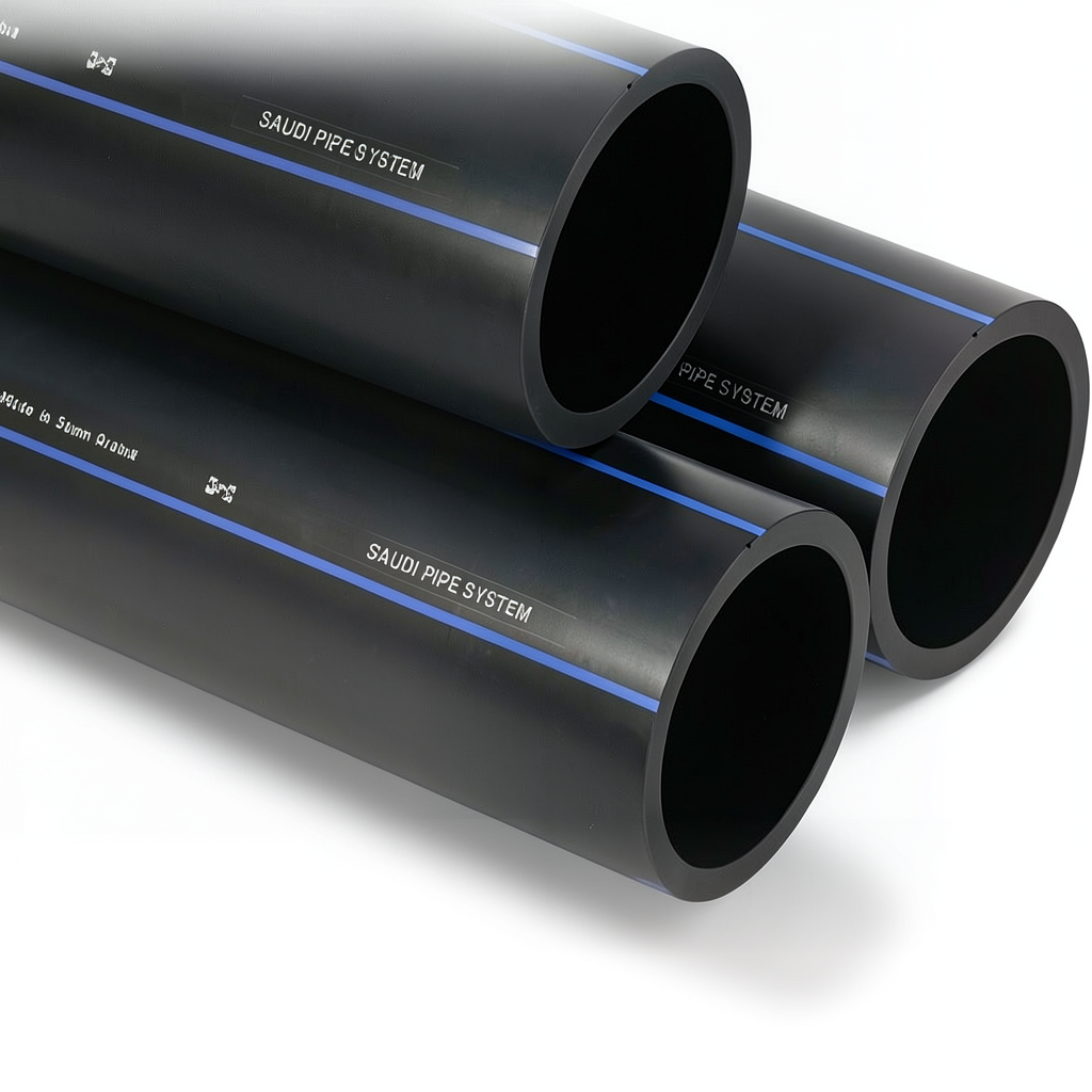 أنابيب HDPE السعودي PE 100 ضغط 10 بار قطر خارجي 160 مم سمك 9.5 مم لون اسود | مصنع أنظمة الانابيب السعودي (SPS)