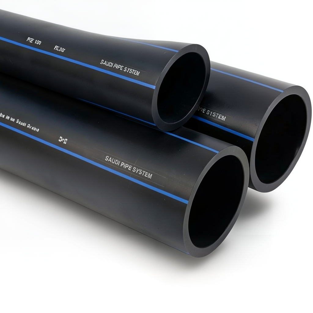أنابيب HDPE السعودي PE 100 ضغط 6 بار قطر خارجي 180 مم سمك 6.9 مم لون اسود | مصنع أنظمة الانابيب السعودي (SPS)