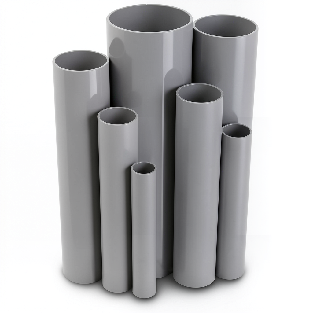 مواسير UPVC ضغط اسمي 2.5 بار قطر خارجي 140 مم سمك 1.8 مم لون رمادي