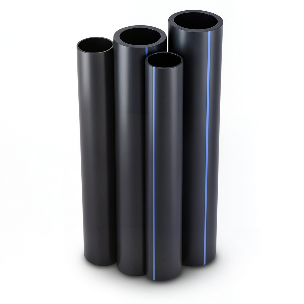 مواسير HDPE بولي ايثيلين عالي الكثافة PE 100 ضغط 6 بار قطر خارجي 225 مم سمك 12.8 مم لون أسود