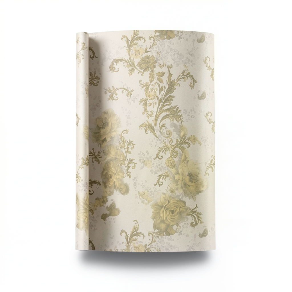 Italian Wallpaper Floral Design 10m x 0.73m Beige Color