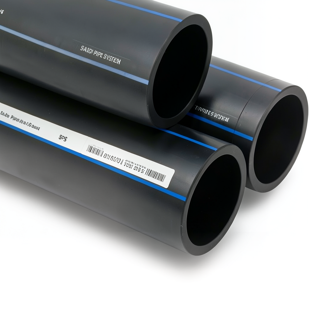 أنابيب HDPE PE 100 ضغط 10 بار قطر خارجي 200 مم سمك 11.9 مم لون أسود | مصنع أنظمة الانابيب السعودي (SPS)