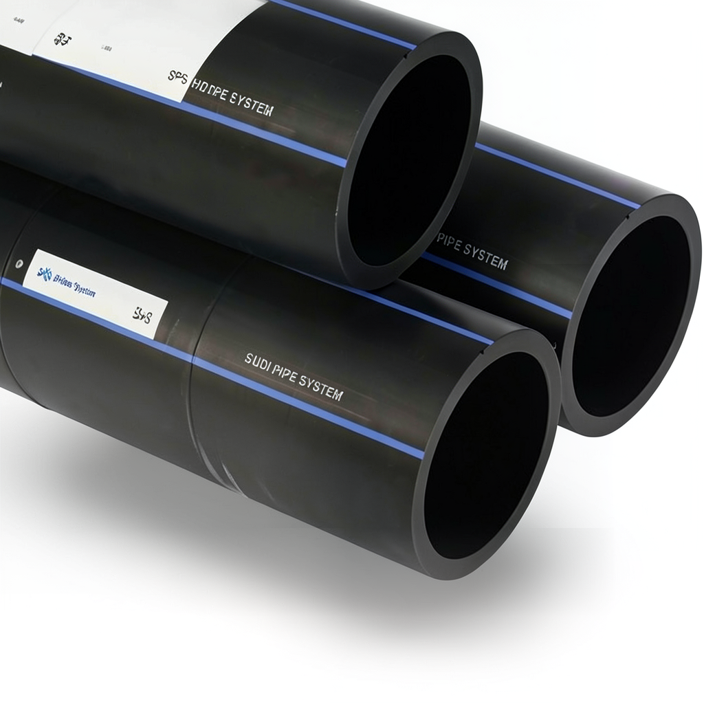 أنابيب HDPE PE 100 ضغط 10 بار قطر خارجي 225 مم سمك 13.4 مم لون أسود | مصنع أنظمة الانابيب السعودي (SPS)