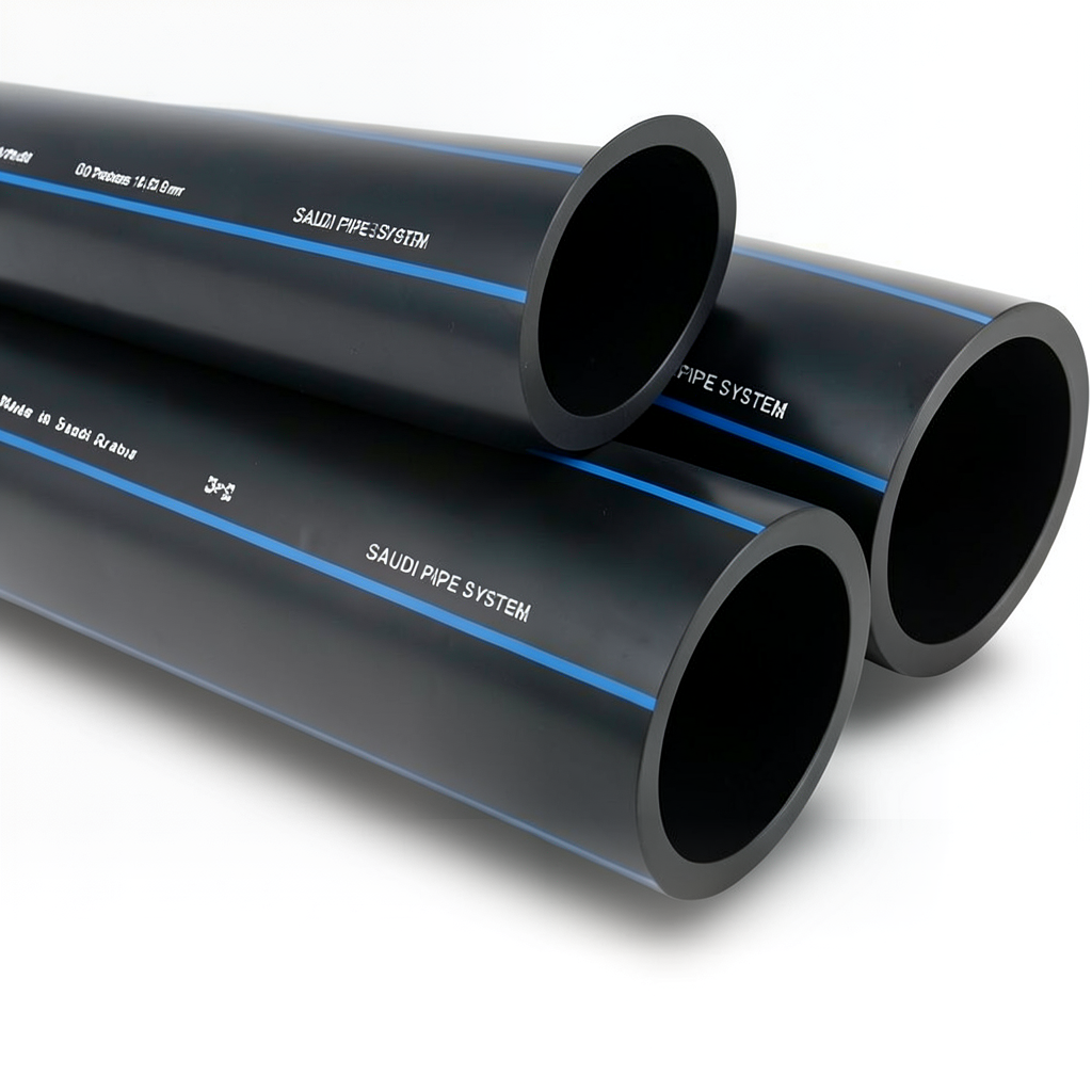 أنابيب HDPE السعودي PE 100 ضغط 16 بار قطر خارجي 160 مم سمك 14.6 مم لون أسود | مصنع أنظمة الانابيب السعودي (SPS)