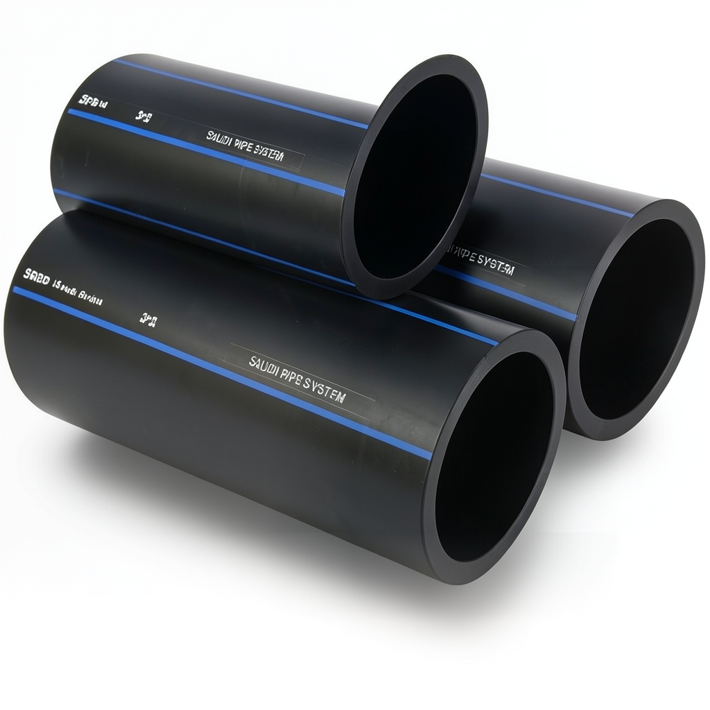 أنابيب HDPE السعودي PE 100 ضغط 16 بار قطر خارجي 250 مم سمك 22.7 مم لون أسود | مصنع أنظمة الانابيب السعودي (SPS)