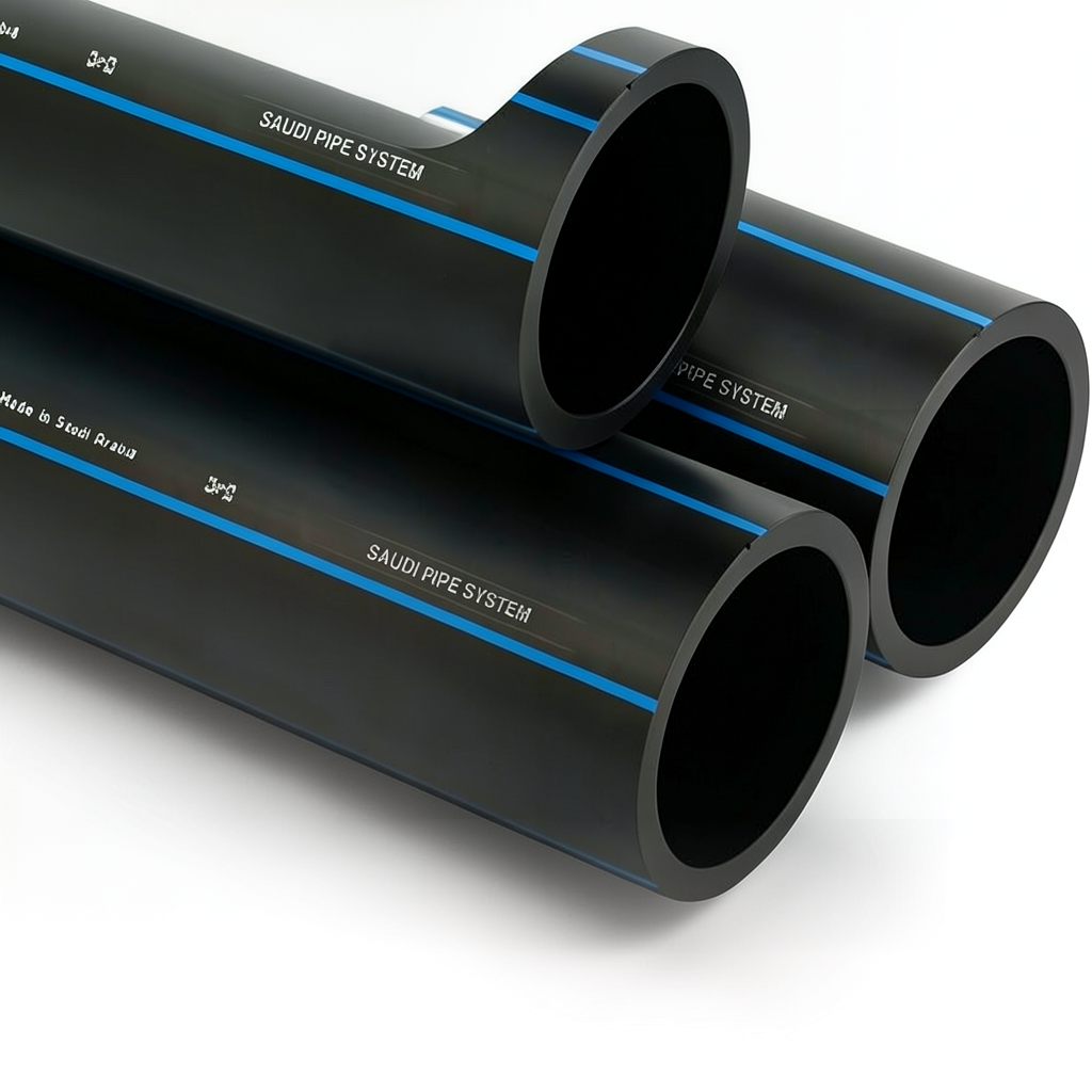 أنابيب HDPE السعودي PE 100 ضغط 6 بار قطر خارجي 180 مم سمك 6.9 مم لون اسود | مصنع أنظمة الانابيب السعودي (SPS)