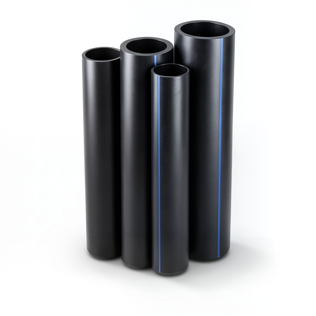 مواسير HDPE بولي ايثيلين عالي الكثافة PE 100 ضغط 6 بار قطر خارجي 225 مم سمك 12.8 مم لون أسود